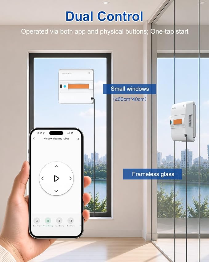 Mamibot W120-DP Window Cleaning Robot, 3200Pa Strong Suction, 10 Cleaning Modes, 4-Spray Water Jet, Smart Edge Detection, App & Remote Control – Ideal for High-Rise Glass, Mirrors & Tiles (Blue)