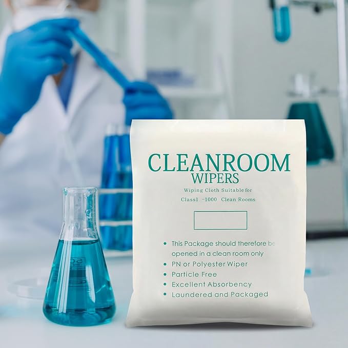 100 Pcs Cleanroom Cloth Wipes Microfiber Lint Free Cloth Disposable Clean Cloths Laser Sealed Edge for Lab Semiconductor Industries and Printing (6 x 6 Inches)