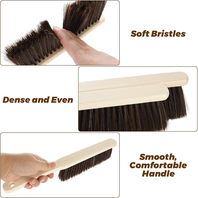 16PCS Wooden Dust Brush Hand Broom Hand Brush with Long Wood Handle Soft Bristle Bench Brush for Cleaning Car Bed Sofa Fireplace Couch Clothes