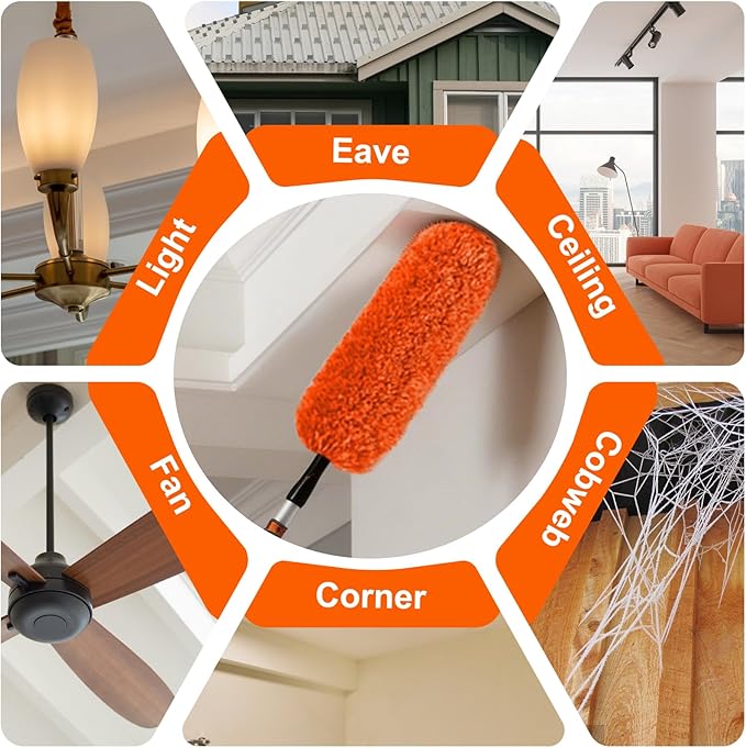 SISIUPASSIE 20FT Reach Ceiling Fan Cleaner Duster, Ceiling Fan Blade Cleaner with Extension Pole, Washable & Replaceable Microfiber Feather Duster Kits