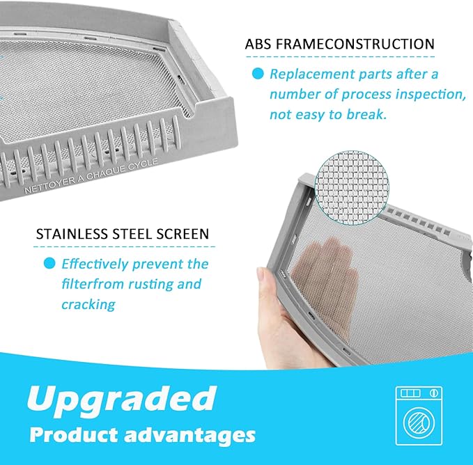 4 Pcs Dryer Lint Filter Replacement Kit for GE WE03X23881 - Includes Cleaner Brush & Flexible Hose - Stainless Steel Lint Screen for Dryer GTD42EASJ2WW, GTD33EASK0WW, GTD65EBSJ3WS