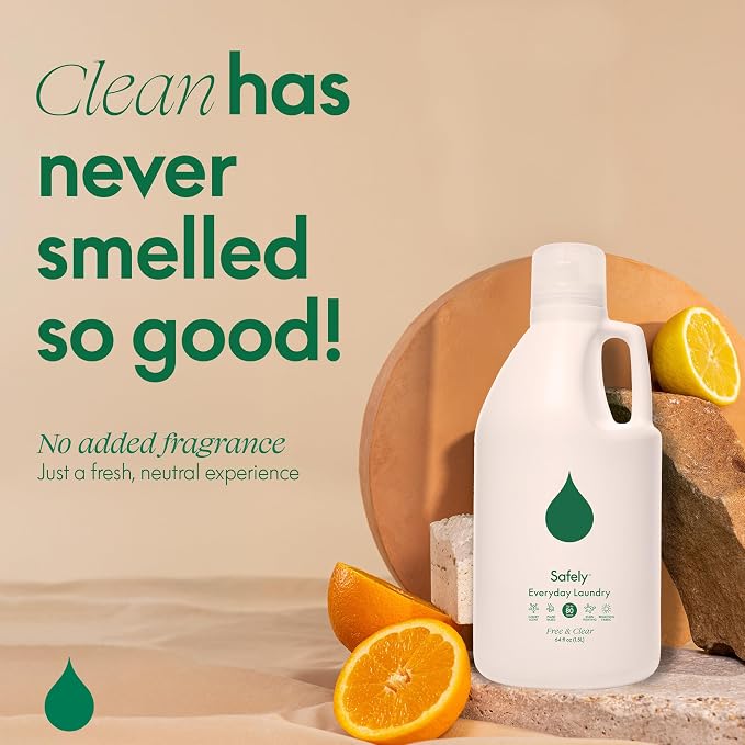 Safely Everyday Laundry Detergent Liquid Soap,Free & Clear 1 Pack–Plant Powered,Highly Concentrated-Fight Stains & Wash Away Dirt, Impurities While Preserving Colors, Gentle On Skin, 64 fl oz