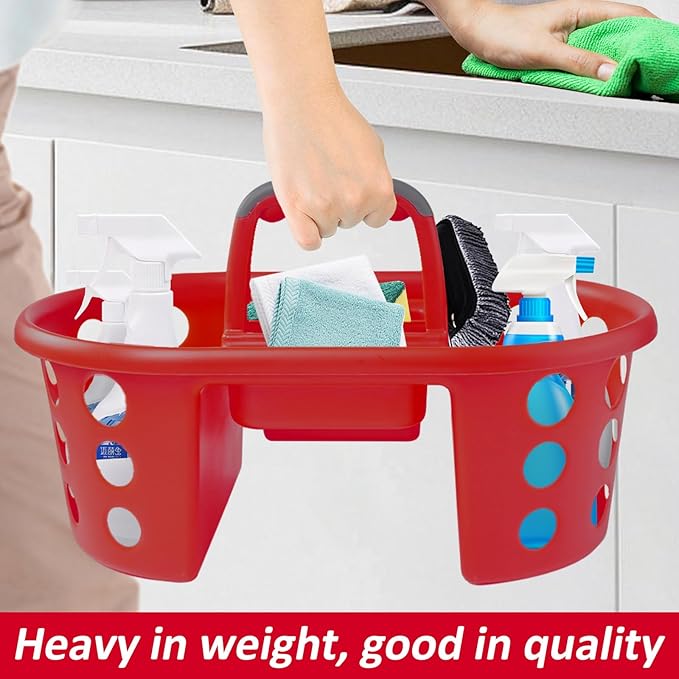 SIMPLYKLEEN Large Shower Caddy Portable 2PC - Made in USA Plastic Jumbo Size Dorm Storage Candy Tote with Handle Shower Organizer for Bathroom, Pantry, Kitchen, College Dorm, Red