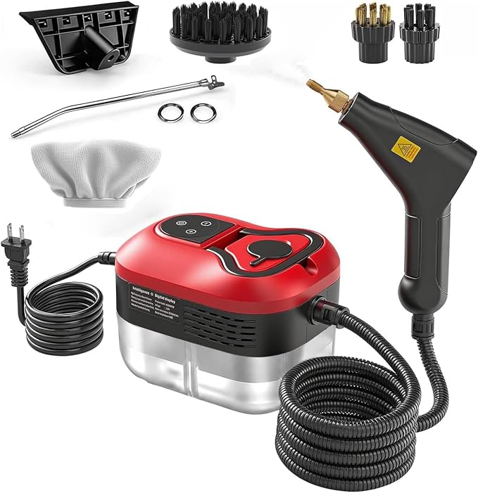 Handheld Steam Cleaner, 2500W Portable Steamer 10-Second Heat Up, 6 Adjustable Steam Levels & 36oz Tank – Includes Attachments for Floors, Windows(Red-Dual Control (Upgraded Touch Control))