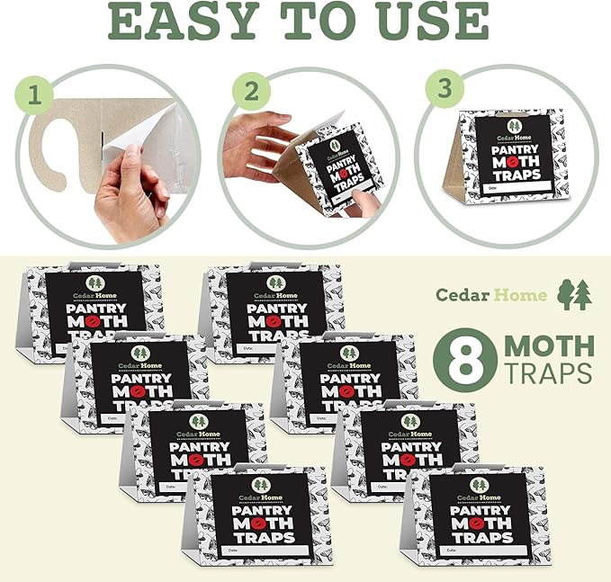 Cedar Hyde Pantry Moth Traps 8-Pack with Pheromones | Long Lasting, Safe, Non-Toxic & No Insecticides | Sticky Glue Pheromone Trap for Kitchen Pantry Moths | U.S.A. Seller