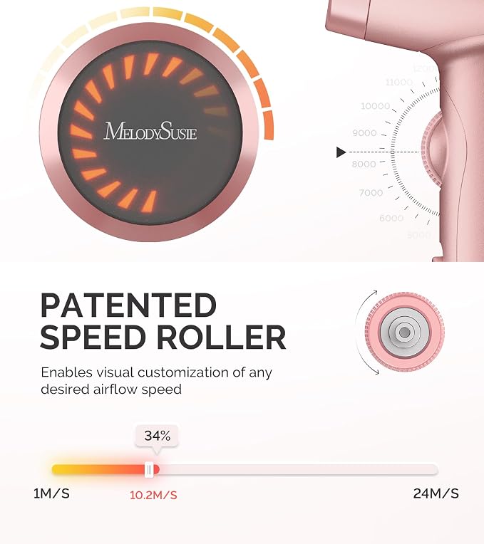 MelodySusie Hair Dryer with Diffuser, 1600W Fast Drying Low Noise Ionic Hair Dryer for Curly Hair with Diffuser,Nozzle and Hair Brush,120,000 RPM Blow Dryer Ideal for Women