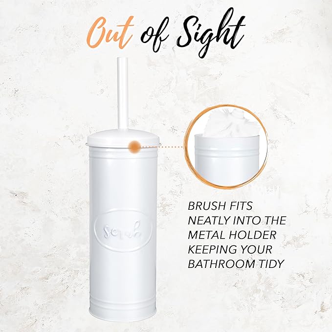 Autumn Alley Rustic Farmhouse White Bathroom Trash Can and Toilet Brush Set – Bathroom Accessories for Modern Farmhouse Charm, White Trash Can with Toilet Brush and Holder, 2 Gal. Capacity