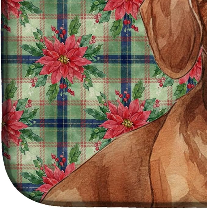Caroline's Treasures Wirehaired Red Dachshund Christmas PoinsettIas Dish Drying Mat Absorbent Dish Drying Mat Pad for Kitchen Counter Dish Drainer Mat for Countertop, 14 x 21", Multicolor