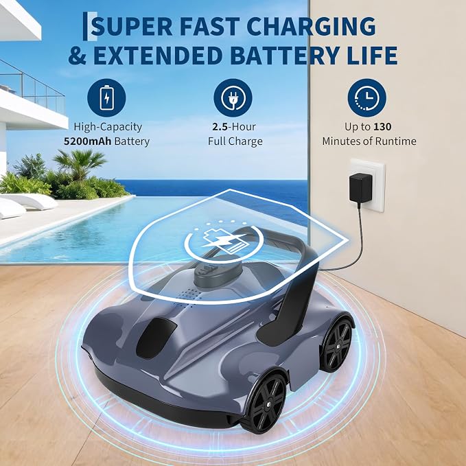 GarveeTech Robotic Pool Cleaners Cordless Robotic Pool Cleaner for Above Ground Pools - 130 Min Runtime, Self-Charging, Cleans Up to 860 Sq Ft, Lightweight & Portable Design