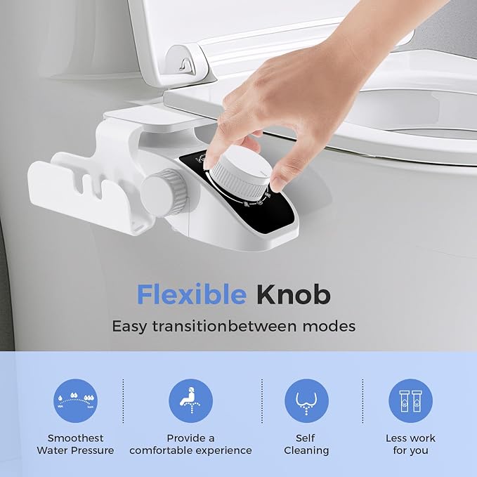 Filtered Bidet Attachment for Toilet, Non-Electric Self Cleaning Bidet Toilet Seat Attachment with Pressure Controls, Dual Nozzles, Multi-Stage Water Softener Filters for Hard Water (White)