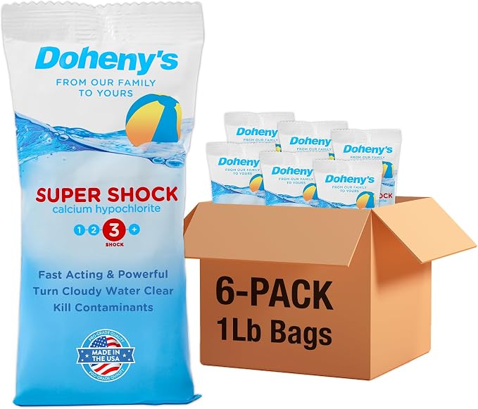 Doheny's Super Pool Shock | Pro-Grade Chlorine Shock, Quick-Dissolving, Fast-Acting 68% Cal-Hypo Granular Pool Shock | 6 x 1lb Bags, Proudly Made in the USA