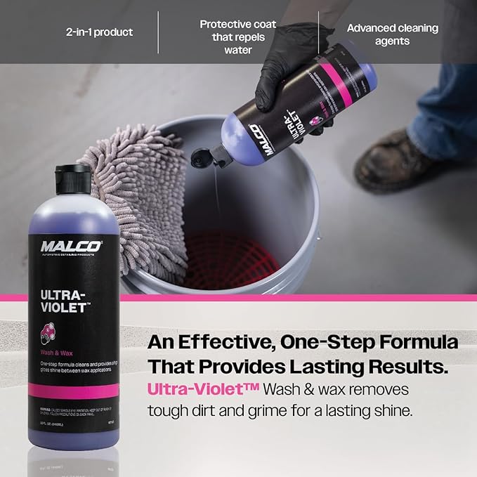 Malco Ultra Violet Premium Wash'n Wax – Best 2-in-1 Car Wash and Wax/Cleans and Provides A Durable, High-Gloss Shine in One Fast and Easy Step / 64Oz. (107164)
