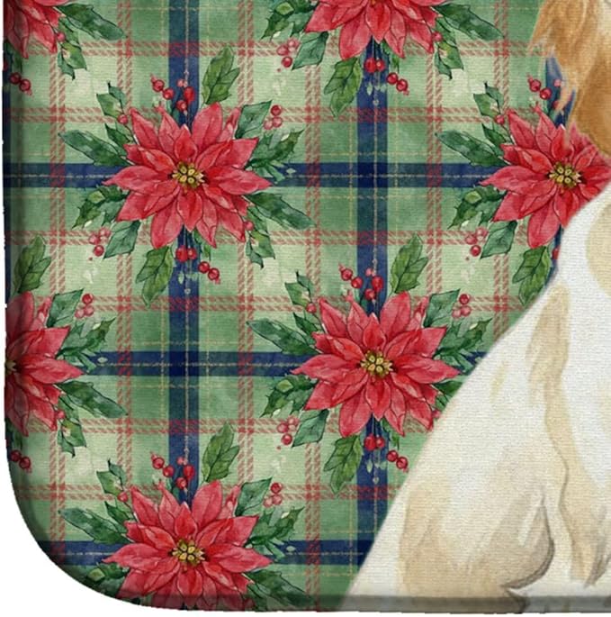 Caroline's Treasures Lemon Belton English Setter Christmas PoinsettIas Dish Drying Mat Absorbent Dish Drying Mat Pad for Kitchen Counter Dish Drainer Mat for Countertop, 14 x 21", Multicolor