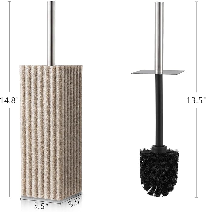 Toilet Bowl Brush and Holder for Bathroom，Resin Toilet Brush and Holder Set with Stainless Steel Handle，Deep Cleaning Modern Toilet Cleaner Brush -Space Saving, Covered Brush (Beige)