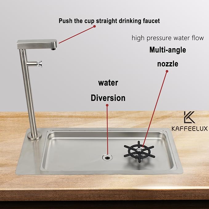 Double headed glass cleaner with faucet, stainless steel glass dishwasher for kitchen sink, bottle dishwashing cup cleaner, sink accessory for home bar faucet (KF79)