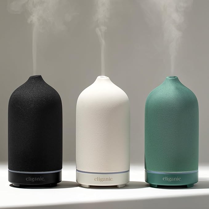 Cliganic Ceramic Diffuser (Black), 100ml Ultrasonic for Essential Oils Aromatherapy, Home & Office