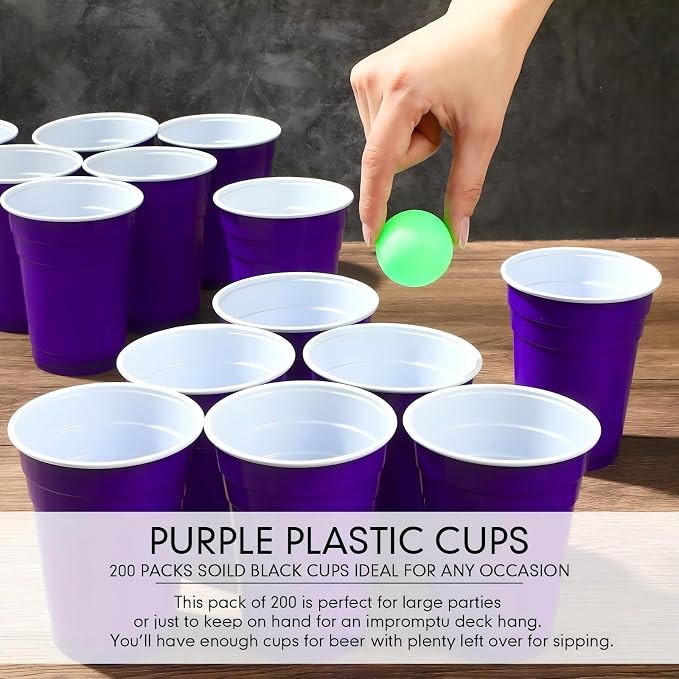 Mimorou Puple 200 Pack Plastic Cups 16 oz Disposable Cups for Party Wedding Halloween Stackable Beverage Drinking Tumbler Heavy Duty for BBQ Birthday Baby Shower