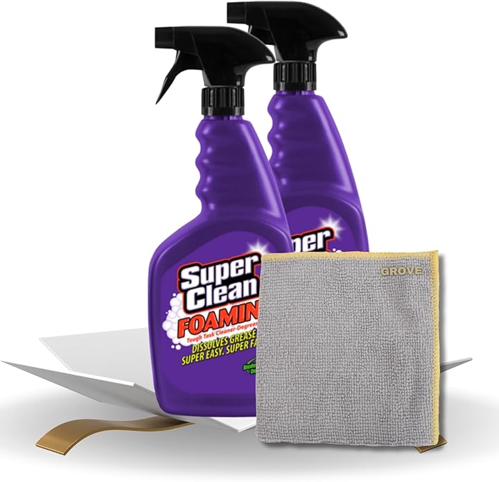 Super Clean Citrus Scent Foaming Cleaner and Degreaser Spray 32 oz Bundle with Microfiber Cloth - Heavy Duty Degreaser for Kitchen, Oil, Grime, and Dirt Removal - (3 Items)