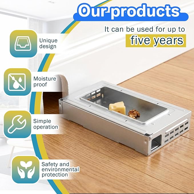 4 Packs Multi Catch Mouse Trap Clear Top Mice Trap Rodent Humanized Silver Rat Traps for Indoor Outdoor Rat Control Pet and Security