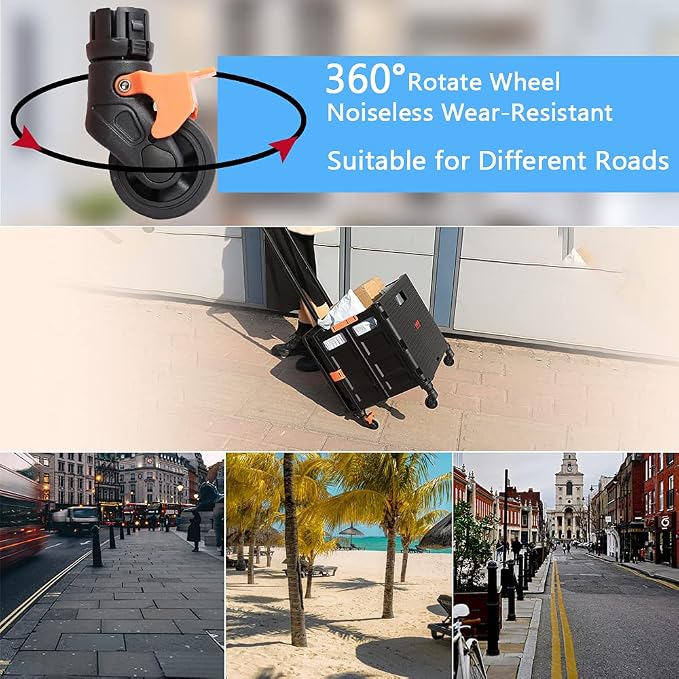 FELICON SELORSS Foldable Utility Cart Folding Portable Rolling Crate Handcart with Heavy Duty Telescoping Handle Collapsible 4 Rotate Wheels for Travel Shopping Move Luggage Office Use(Black+Purple)