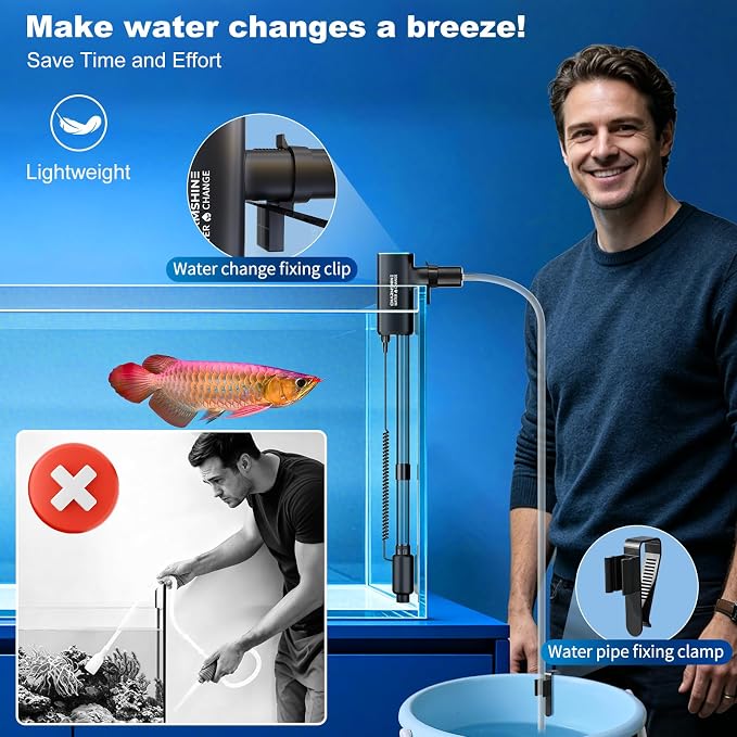 Cordless Gravel Vacuum Aquarium Cleaner,6-in-1 Automatic Fish Tank Cleaning Tools 2600mah Rechargeable Fish Tank Vacuum for 5-10 Gallon Small Tanks Change Water Wash Sand(10w)