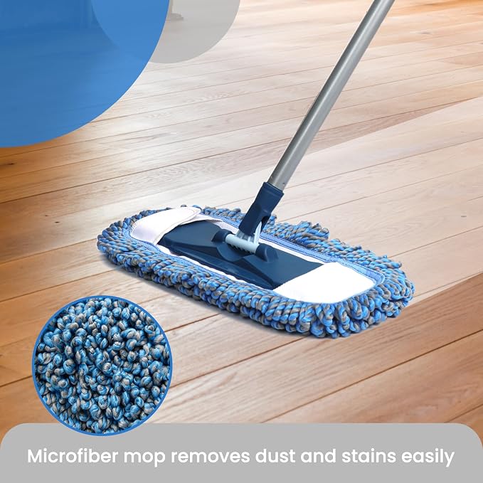 Floor Scrub Brush and Dust Mop, 2 in 1 Floor Brush and Dust mop for Hardwood Floor Cleaning