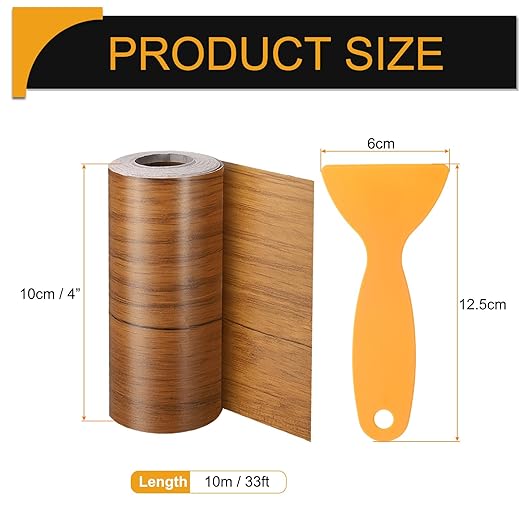 HARFINGTON Wood Grain Repair Tape 4 Inch x 33ft Self Adhesive Repair Patch Tape Simulated Wooden Floor Tapes with Plastic Scraper for Tables Doors Windows Furniture, Dark Brown Wood
