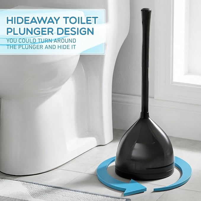 Reallnaive 8 Pack Toilet Plunger with Holder, Commercial Grade Heavy-Duty Plunger Set with Storage Base, Professional Bathroom Maintenance Tool