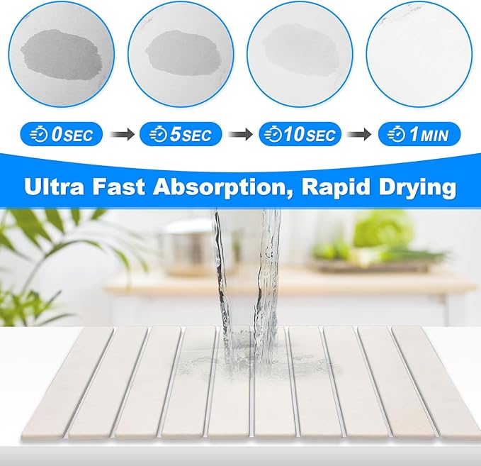 Large Stone Dish Drying Mats for Kitchen Counter, 24"(L)×16"(W) Quick Dry Collapsible Dish Drying Mat, Eco-Friendly Absorbent Diatomaceous Earth Mats for Dishes Bottles Cups, Match Any Countertop