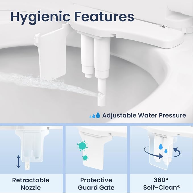 LUXE Bidet NEO 320 Plus Chrome, Toilet Seat Bumpers, and Shut-off Valve T-Adapter Bundle