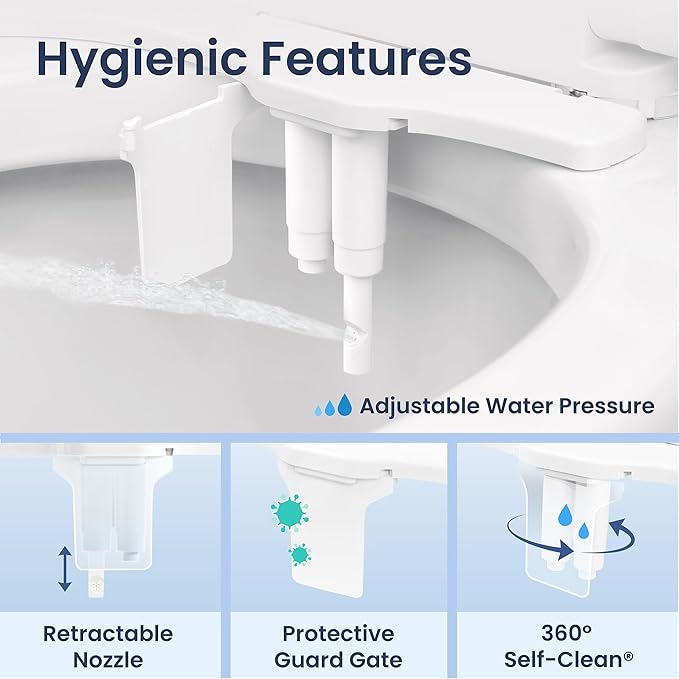LUXE Bidet NEO 320 Plus - Warm Water, Dual Nozzle, Non-Electric Bidet Attachment for Toilet Seat, Patented Slide-In Install, 360° Self-Clean, EZ-Lift to Clean, Feminine & Rear Wash (Rose Gold)