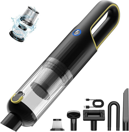 Handheld Car Vacuum Cleaner Cordless with 23000pa High Power Suction, 1.5H Type-C Fast Charge & 2 Suction Modes, Portable Mini Hand Vac Rechargeable with Multi-Nozzles for Car Home Office (Black)