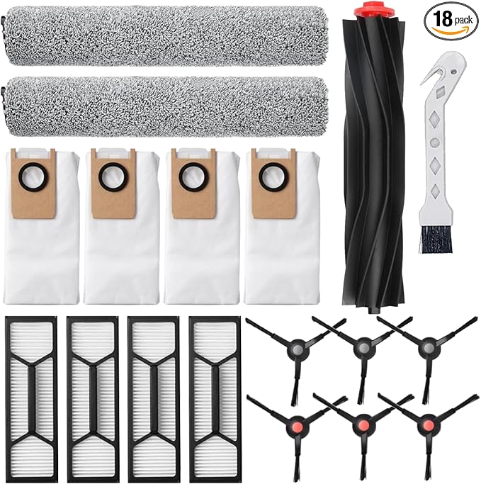 18 Pack Omni S1 Pro/S1 Accessories Kit for eufy Omni S1 Pro/S1 Robot Vacuum Replacement Parts, 2 Rolling Mops, 4 Efficient Filters, Rolling Brush, 4 Dust Bags and 6 Sets of Side Brushes