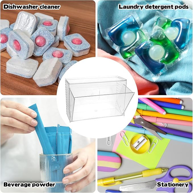 Rainmae Dishwasher Detergent Pod Holder Clear Acrylic Wall Mounted Large laundry Pods Under Sink Storage Case Candy Organizer Cleaning Supplies Container with Divide for Home Kitchen Office Cabinet