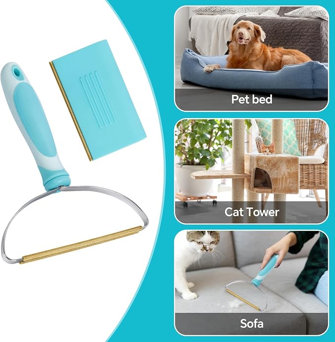 YooxArmor 3 in 1 Carpet Rake Pet Hair Remover, 3 Size Scraper Set, 55” Adjustable Handle, Reusable Lint Tool for Dog Cat Rugs Furniture Car