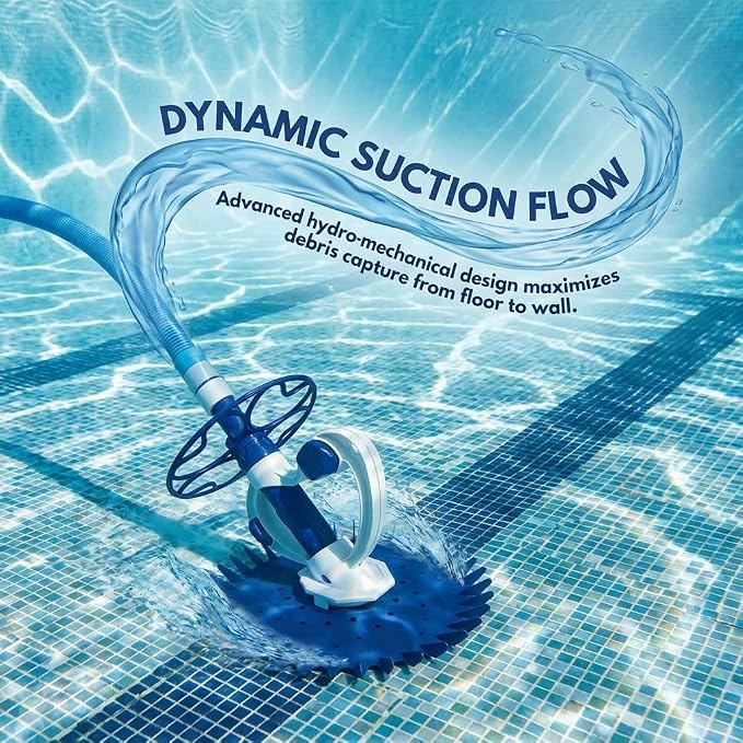 Automatic Pool Cleaner for Inground & Above Ground Pools, Powerful Suction-Side Pool Vacuum Sweeper with 33FT Hose, Efficiently Climbs Walls for Spotless Cleaning