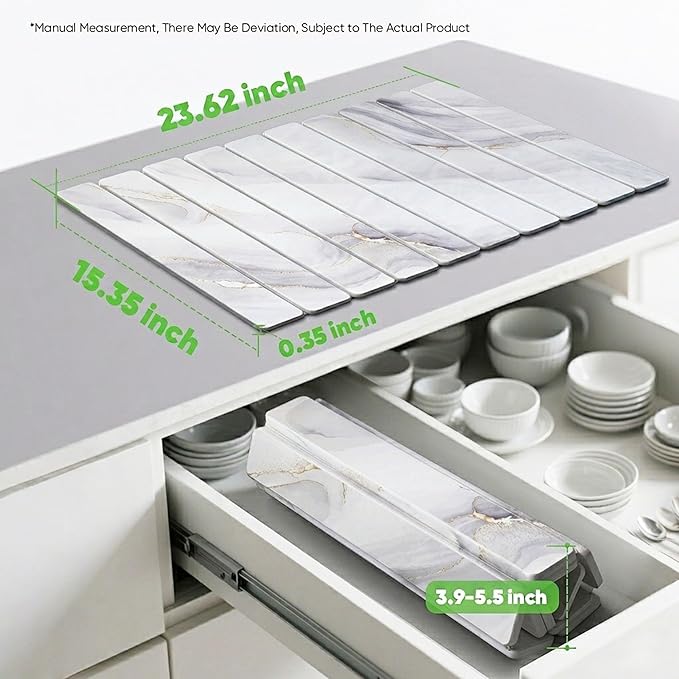 Stone Drying Mat for Kitchen Counter, Quick Diatomaceous Earth Mats for Dishes, 23.6"L x 15.7" W Super Absorbent Fast-Drying Collapsible Countertop Stone Mat (Marble White-04, 24" x 16")
