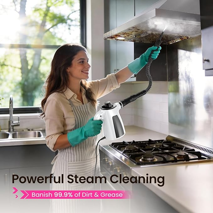 LABIGO Steam Cleaner, Pressurized Handheld Multi-Surface Natural Steam Cleaner with 12pcs Accessory & Safety Lock, Portable Steamer for Cleaning Home, Kitchen, Bathroom, Car, Upholstery, Grout, Window