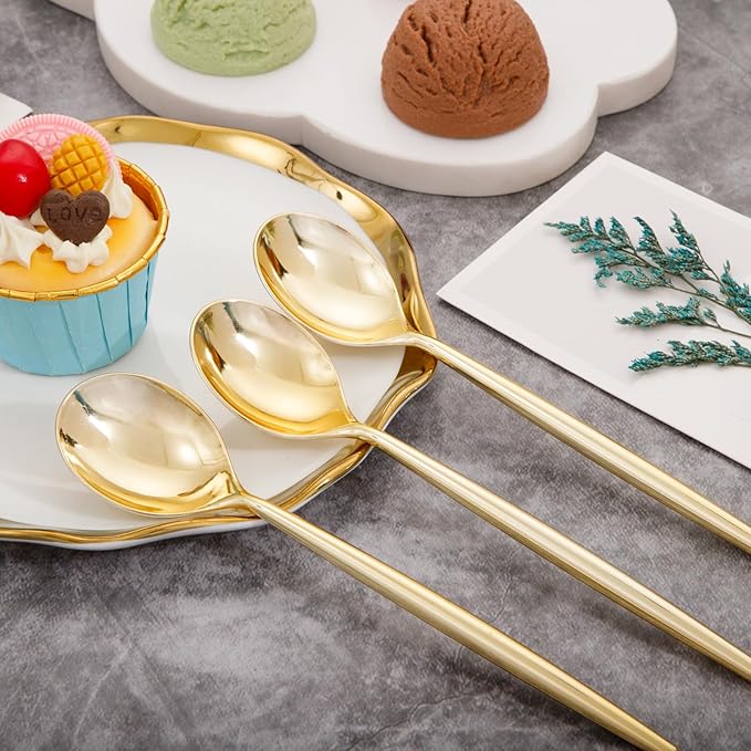 U-QE 180Pcs Gold Plastic Spoons, Disposable Heavy Duty Plastic Spoons, Heavyweight Plastic Spoons, Gold Plastic Silverware Perfect For Parties, Weddings and Other Daily Events