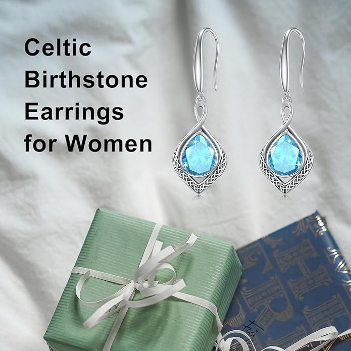 PELOVNY Celtic Knot Filigree Earrings for Women 925 Sterling Silver Moss Agate/Birthstone Infinity Earrings Birthday Christmas Jewelry Gifts for Mom Daughter Wife Sister