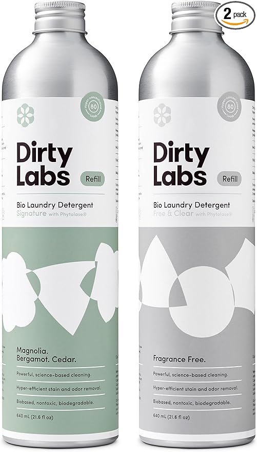 Dirty Labs | Bio-Liquid Laundry Detergent Refill Kit | Signature & Free & Clear | 2x 80 Loads | Hyper-Concentrated | High Efficiency & Standard Machine Washing | Nontoxic, Biodegradable