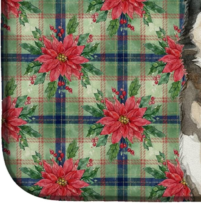 Caroline's Treasures Sable and White Alaskan Malamute Christmas Poinsettas Dish Drying Mat Absorbent Dish Drying Mat Pad for Kitchen Counter Dish Drainer Mat for Countertop, 14 x 21", Multicolor