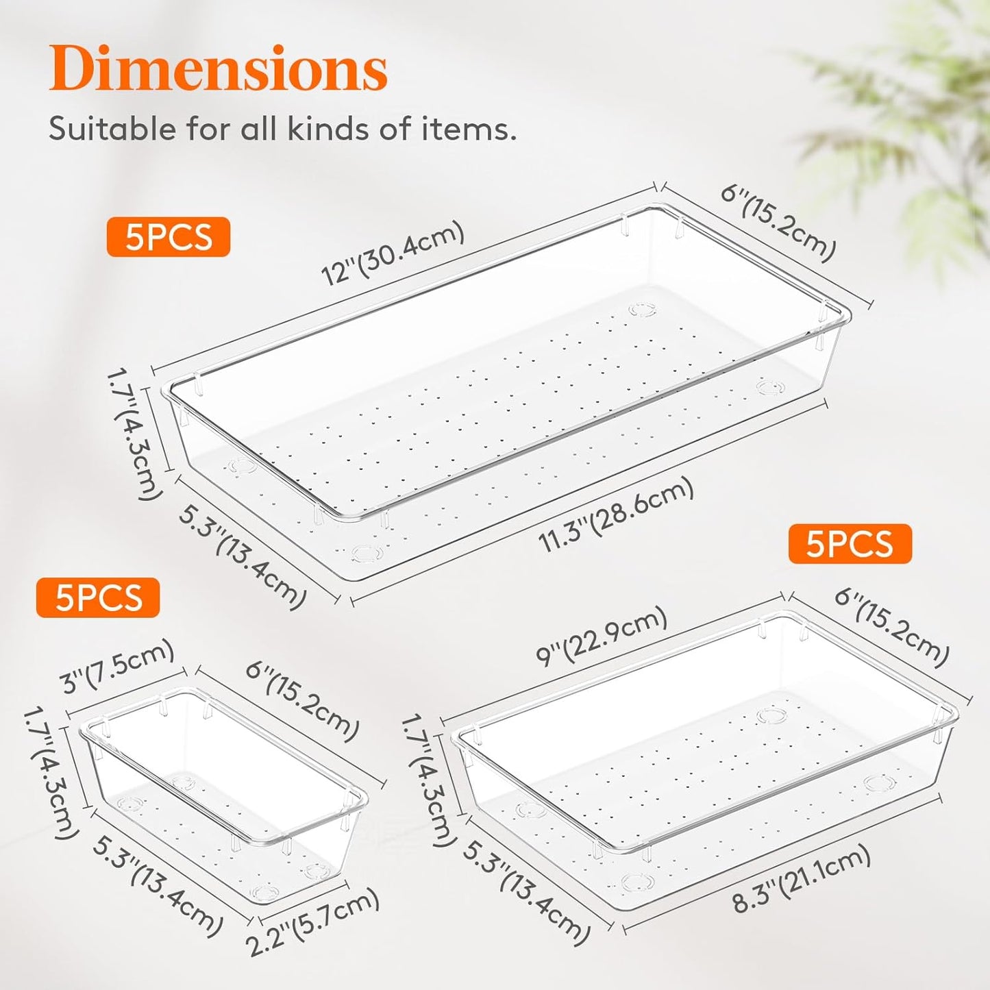 Lifewit 15 Pcs Large Bathroom Drawer Organizers, 3 Sizes Clear Plastic Storage Organizer Trays for Make Up, Kitchen Utensils, Vanity Accessories in Bathroom/Office/Dresser Organization