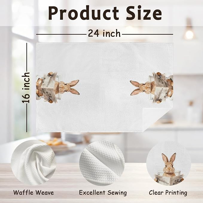 Funny Rabbit Bunny Hand Towels for Bathroom Kitchen Nursery Decor, Rabbit Gifts for Rabbits Lovers, Farmhouse Bunny Decorative Hand Towels Set of 2, Rustic Farm Animals Dish Tea Towels, 16x24