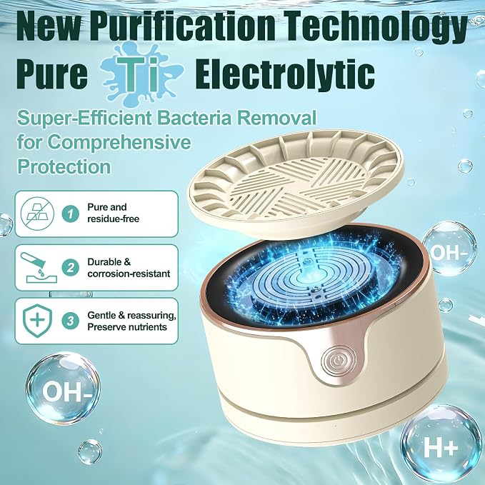 Fruit and Vegetable Washing Machine,Waterproof Fruit and Vegetable Cleaner, Latest Titanium Electrolysis Purification Wireless Charging Suitable for Washing Fresh Produce (Khaki)