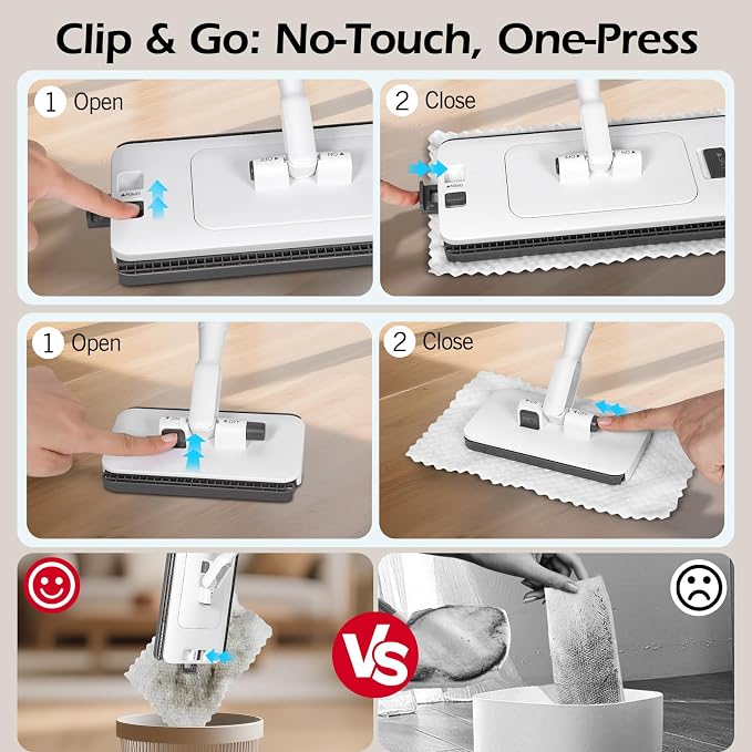 MASTERTOP Hands Free Flat Mop with Mini Sweeper Mop,2-in-1 Disposable Dust Mop with 47" Long Handle,Microfiber Mops for Floor Cleaning,No-Touch, Multi Surface Floor Cleaning
