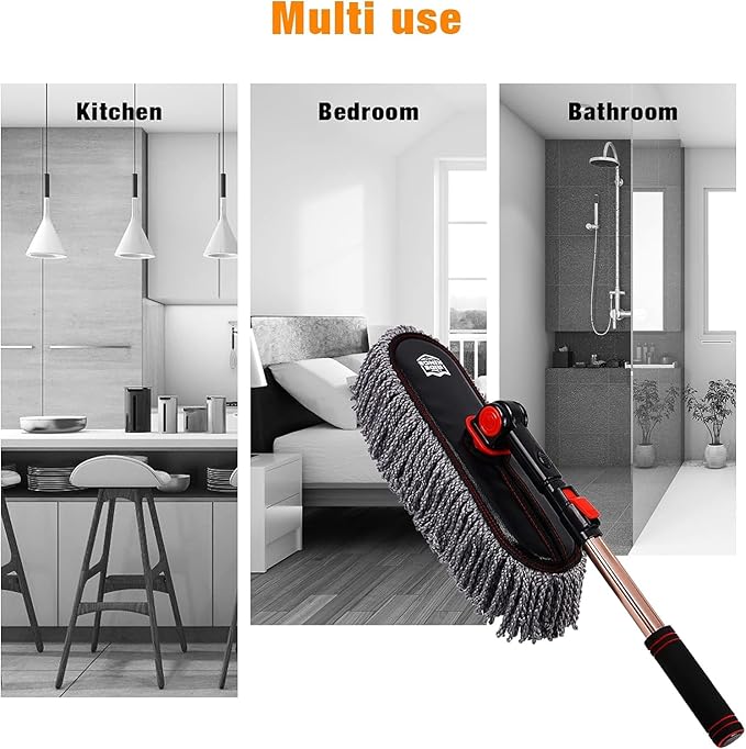 Car Duster Exterior Scratch Free with Extendable Handle,Wax Cotton Hair Car Brush Kit, Auto Detailing Brush for SUV,RV,Truck and Motorcycle,No Lint, Gifts for Men Women