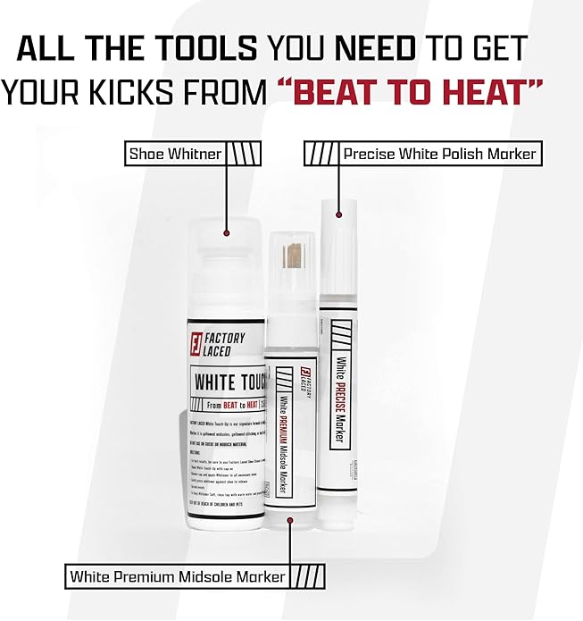 FACTORY LACED Shoe Whitener Bundle - White Shoe Cleaner Includes: White Touch Up, Premium Midsole Marker and Precision Marker - Safe on Leather, Canvas, Vinyl, Nylon and More