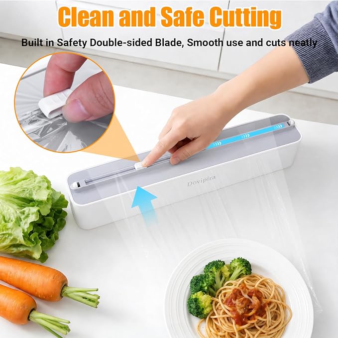 2 Pack Magnetic Plastic Wrap and Foil Dispenser with Cutter | Magnetic & Adhesive Mounting, Fits for Max 12.8In x 328Ft of Plastic Wrap, 12.8In x 164Ft of Foil & Parchment Paper