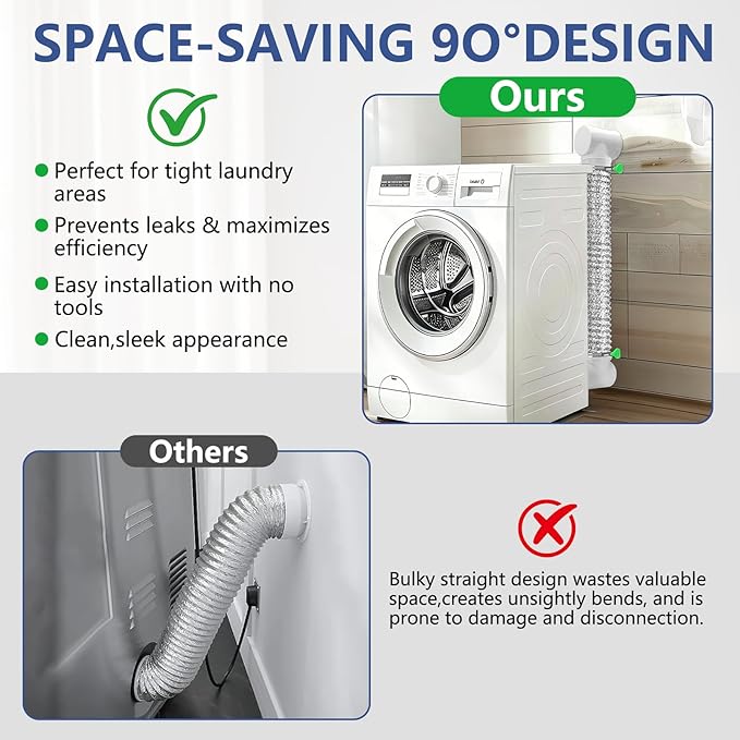 Dryer Vent Hose For Tight Space | Flexible Dryer Vent Connector Kit with 4 Inch 9.8 Feet Hose | Includes 2 90-degree Dryer Vent Elbow & Dryer Vent Duct | Easy Installation Space Saving (Silvery)
